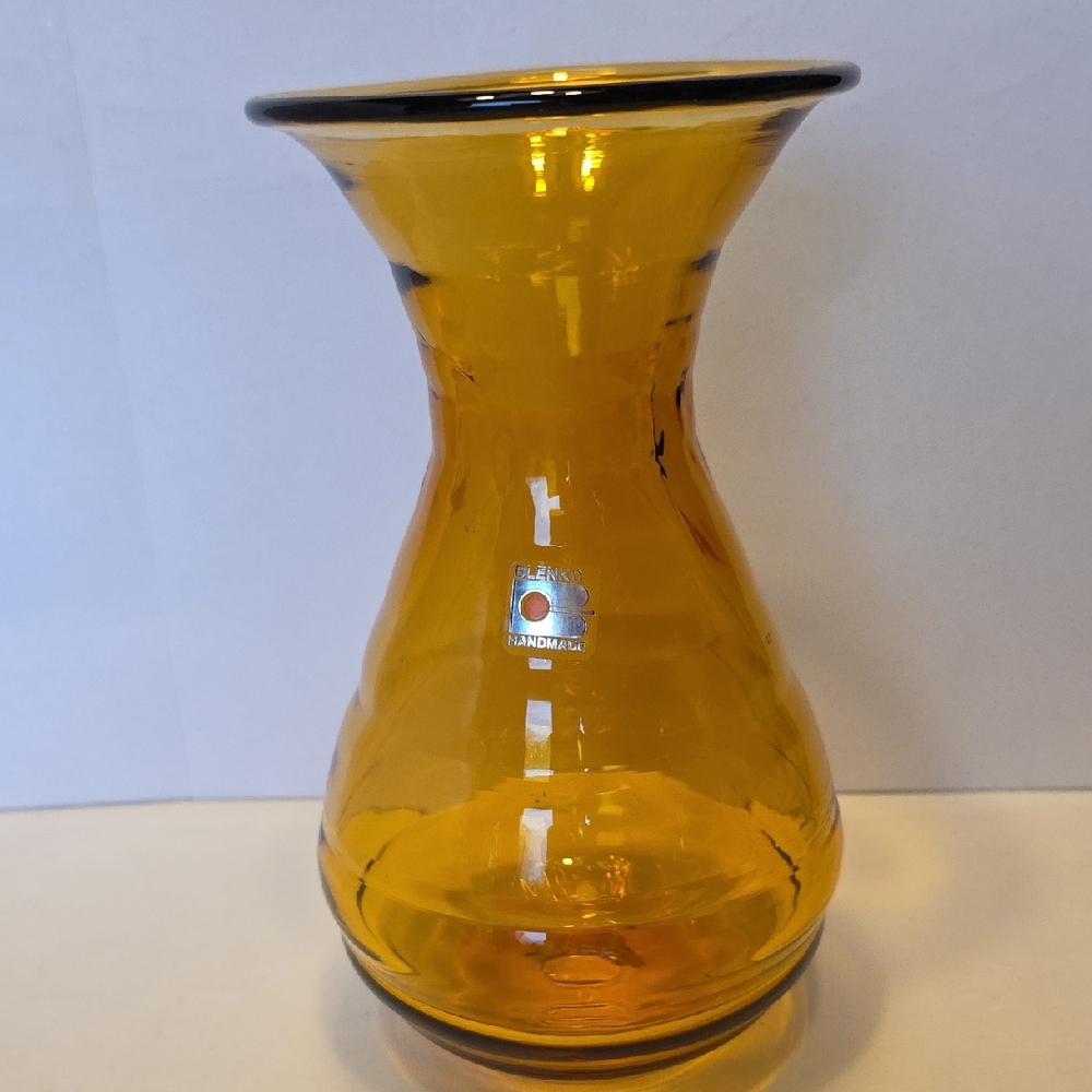 Vintage MCM Blenko Handmade Amber Flared Rim Vase 8.5" Tall By 4.5" Rim